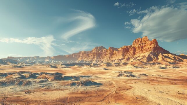 Detailed badlands photography of arid desert with sandstone formations and dust devil whirlwinds