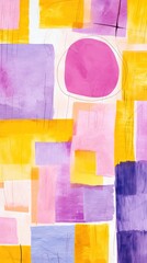Lavender and yellow pastel colored simple geometric pattern, colorful expressionism with copy space background, child's drawing, sketch