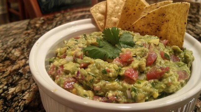 Guacamole dip served in a dish.