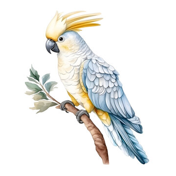 recommend clip art: beautiful colors cockatoo watercolor style, illustration.