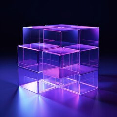 Obraz premium Lavender glass cube abstract 3d render, on black background with copy space minimalism design for text or photo backdrop 
