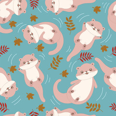 otter seamless pattern in flat vector