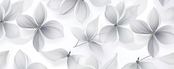 Silver flower petals and leaves on white background seamless watercolor pattern spring floral 