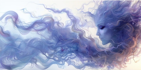 Djinn unfolding from wisps of smoke, watercolor clipart, isolated on white, ethereal presence - obrazy, fototapety, plakaty