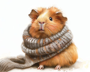 Guinea pig in a knit sweater, watercolor clipart, isolated on white, cozy vibes