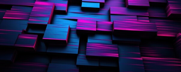Magenta and black modern abstract squares background with dark background in blue striped in the style of futuristic chromatic waves, colorful minimalism pattern 