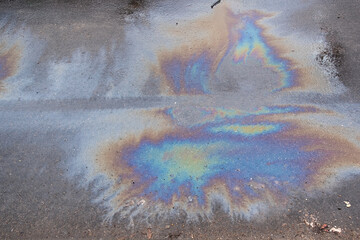 Oil Petrol Pollution Rainbow Gasoline Leak on Pavement