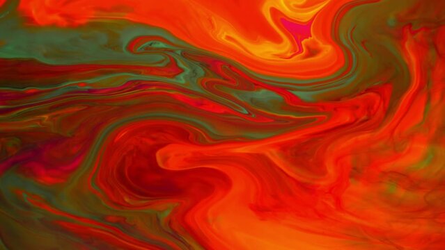 Abstract liquid marble texture, fluid art. Nice abstract green-red design swirl background video. 4k video.