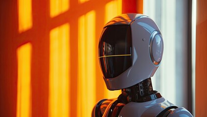 3d rendering robot in orange light background. This is a 3d render illustration.