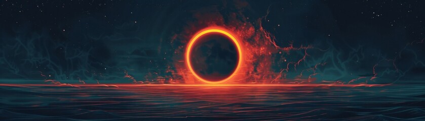 Obraz na płótnie Canvas Solar Eclipse Concept with Glowing Ring over Ocean