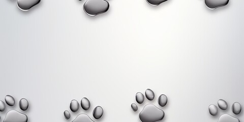 Silver paw prints on a background, minimalist backdrop pattern with copy space for design or photo, animal pet cute surface 