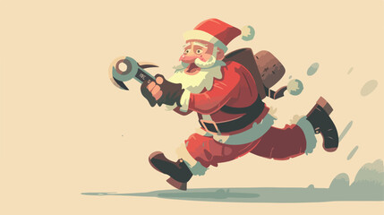Santa claus running holding a wrench vector illustr