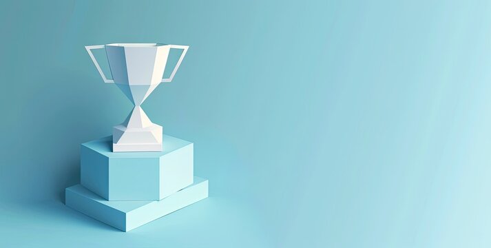 Sports cup blue, award or trophy, sports background for winners, blue colors, paper