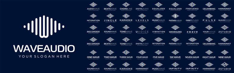 abstract logos combined audio element with letters from A to Z and numbers from 1 to 9. vector illustration