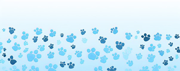 Sky Blue paw prints on a background, minimalist backdrop pattern with copy space for design or photo, animal pet cute surface