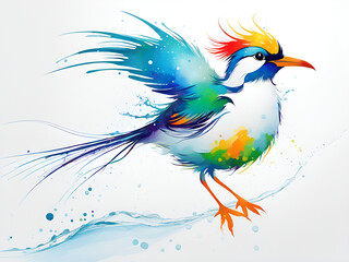 Fototapeta premium A bird composed of colored particles and lines, bird of paradise posing in various postures in colorful water, and an abstract painting composed of colored line backgrounds