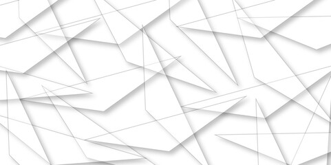 : Abstract background with liens and triangles shape on white background. White and grey geometric overlapping rectangle pattern Geometric background soft shadows as patten ..White polygon textured .	