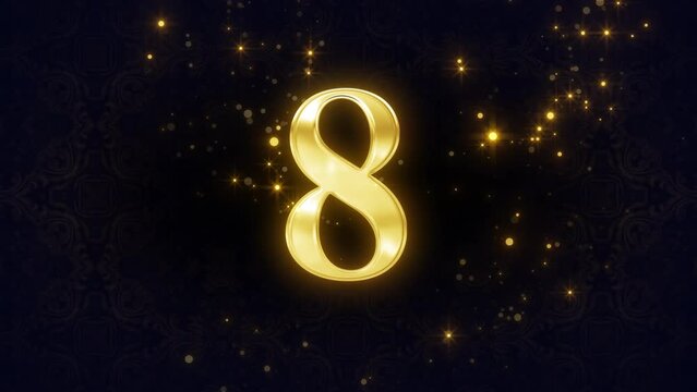 A luxurious countdown of 10 to 1. Golden numbers exploding into gold dust
