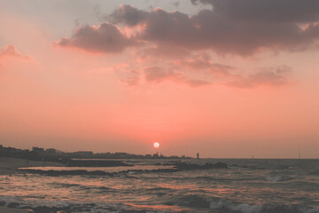 노을지는 제주도 해변가