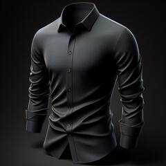 Men's long-sleeved shirt, black, mockup, black background, suit