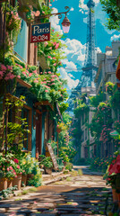 Paris with animated style, tourism, and the 2024 Olympic Games