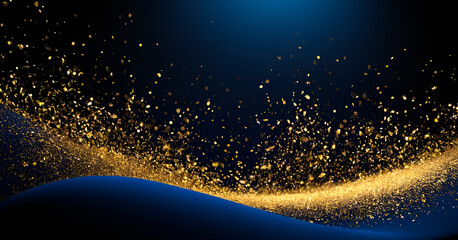 Abstract background including gold and dark blue particles   - obrazy, fototapety, plakaty