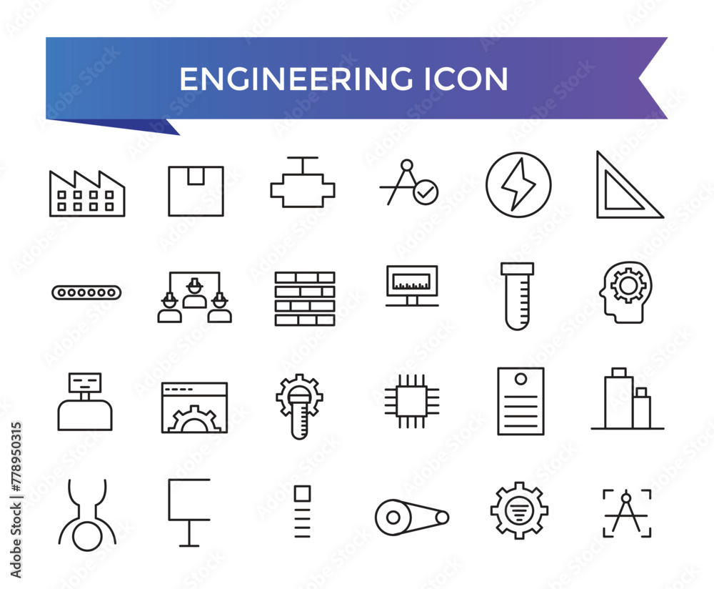 Wall mural Engineering icon collection. Related to blueprint, engineer, tools, construction, mechanical, industrial, worker, engine icons. Line icon set. - Wall murals