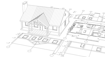 Fototapeta premium house project architectural sketch 3d