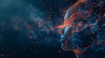 KSAbstract digital human head with glowing particles