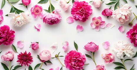A beautiful bouquet of pink and white flowers with a white background. The flowers are arranged in a way that they look like they are floating on the background