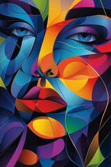 Abstract art woman portrait with vibrant shapes	