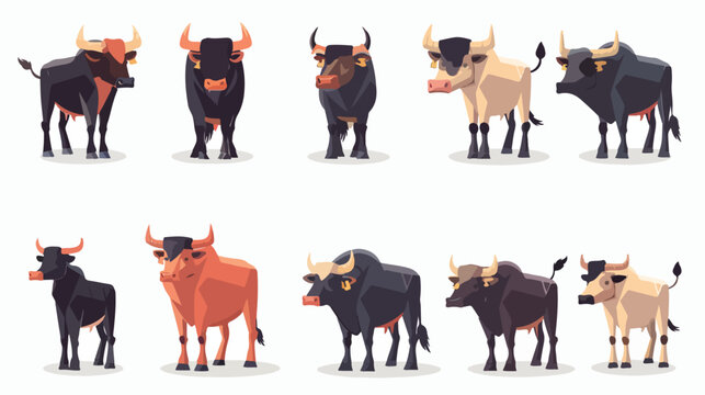 Set of drawn bulls. Abstract contemporary modern tr