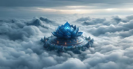 Foto op Canvas Blue Lotus above the cloud,  lotus on the sky, paradise © Makkraw
