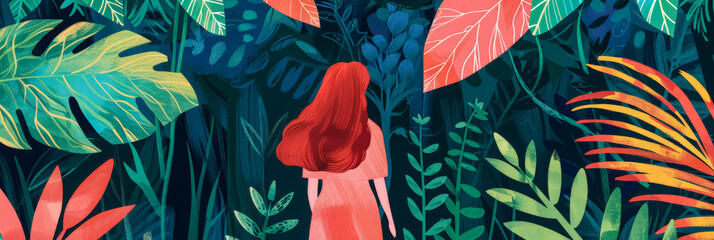 Illustration of a young woman in harmony with her environment
