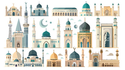 Set of Islamic vector design kaaba in Mecca icon fo - obrazy, fototapety, plakaty