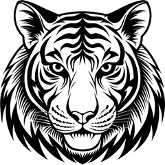 Obraz premium tiger head vector, black tiger face silhouette vector illustration,icon,svg,tigers characters,Holiday t shirt,Hand drawn trendy Vector illustration,lion on black background