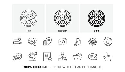 3d chart, New products and Honeymoon travel line icons. Pack of Diesel station, Cable section, Message icon. Like, Ab testing, Cursor pictogram. Refill water, Checked calculation, Delete order. Vector