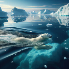 Lone polar bear swims across the vast Arctic Ocean in search for food
