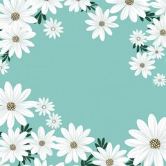 Fototapeta na wymiar Mint Green and white daisy pattern, hand draw, simple line, flower floral spring summer background design with copy space for text or photo backdrop 