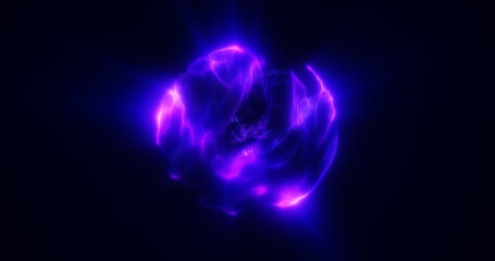 Fototapeta na wymiar Spinning purple energy sphere digital atom hi-tech ball futuristic magic circle glowing bright force field abstract background