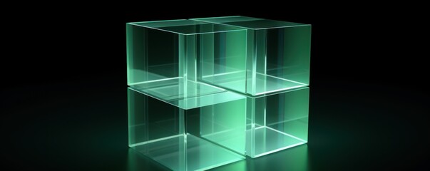 Mint Green glass cube abstract 3d render, on black background with copy space minimalism design for text or photo backdrop 