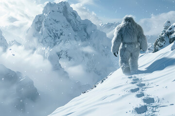 Yeti, guardian of the frozen wilderness, stands tall amidst swirling blizzards