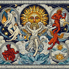 Fototapeta na wymiar Ancient roman mosaic illustration on the theme of love 