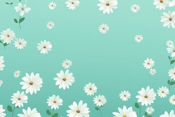 Mint Green and white daisy pattern, hand draw, simple line, flower floral spring summer background design with copy space for text or photo backdrop