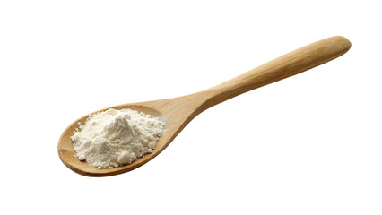 Flour in a wooden spoon. Isolated on transparent background.