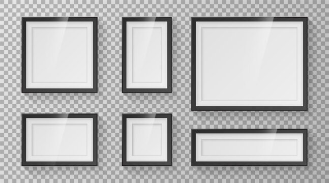 Set of picture frames with various shapes and patterns on transparent background