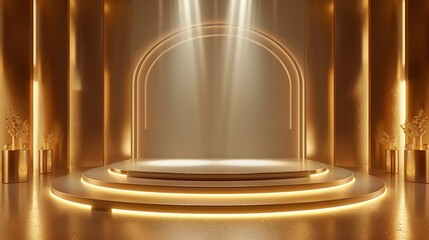 Award Stage: Golden Podium and Glamorous Background for Success and Achievement