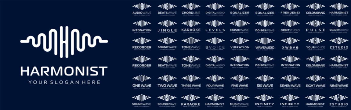 abstract logos combined audio element with letters from A to Z and numbers from 1 to 9. vector illustration