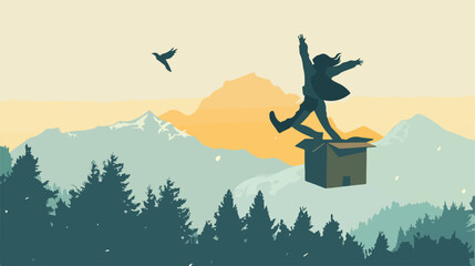 Silhouette of a person in a box doing a leap vector