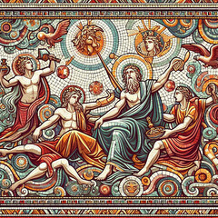 Ancient roman mosaic illustration on the theme of love
